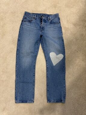Levi's Blue Straight-Leg Jeans with Bleached Heart